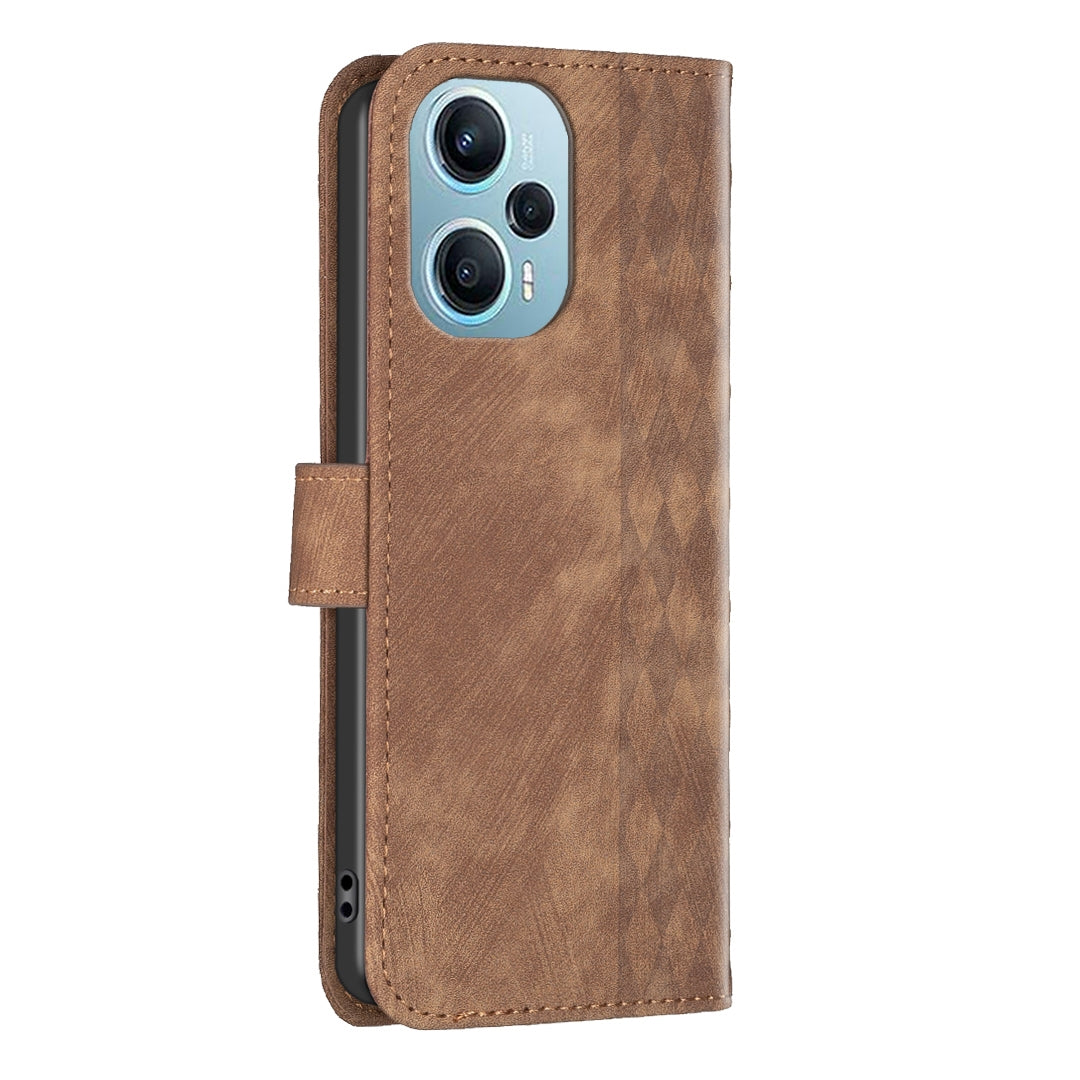 Xiaomi Redmi Note 12 Turbo Plaid Embossed Leather Phone Case – Premium Wallet Kickstand & Shock Absorption for Durable Protection