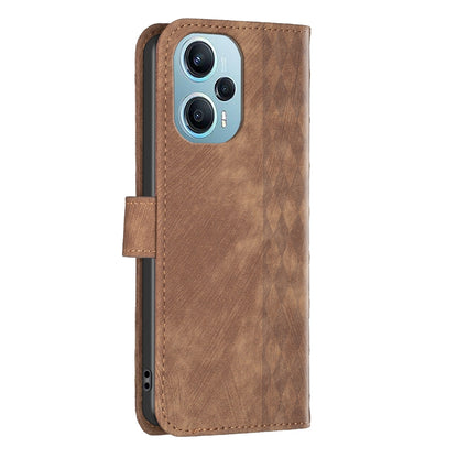 Xiaomi Redmi Note 12 Turbo Plaid Embossed Leather Phone Case – Premium Wallet Kickstand & Shock Absorption for Durable Protection