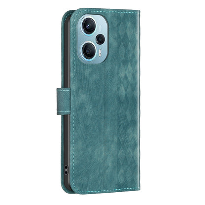 Xiaomi Redmi Note 12 Turbo Plaid Embossed Leather Phone Case – Premium Wallet Kickstand & Shock Absorption for Durable Protection