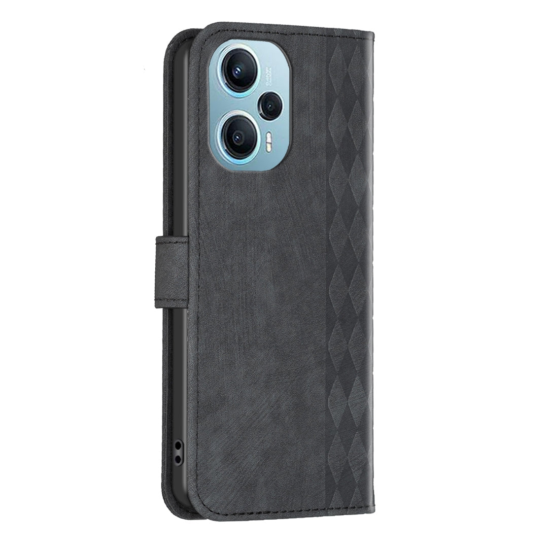 Xiaomi Poco F5 5G Plaid Embossed Leather Phone Case – Premium Wallet Kickstand & Shock Absorption for Durable Protection