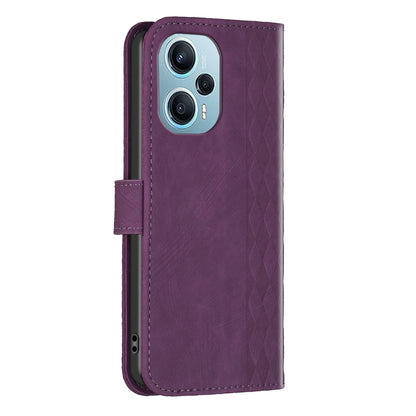 Xiaomi Poco F5 5G Plaid Embossed Leather Phone Case – Premium Wallet Kickstand & Shock Absorption for Durable Protection