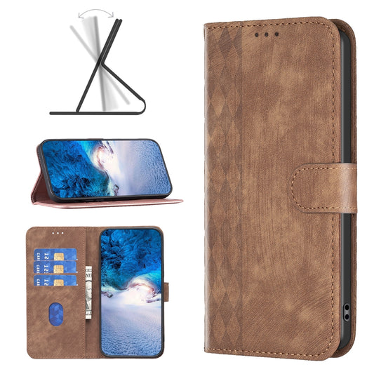 Xiaomi Redmi 12 4G Plaid Embossed Leather Phone Case – Premium Wallet Kickstand & Shock Absorption for Durable Protection