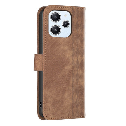 Xiaomi Redmi 12 4G Plaid Embossed Leather Phone Case – Premium Wallet Kickstand & Shock Absorption for Durable Protection