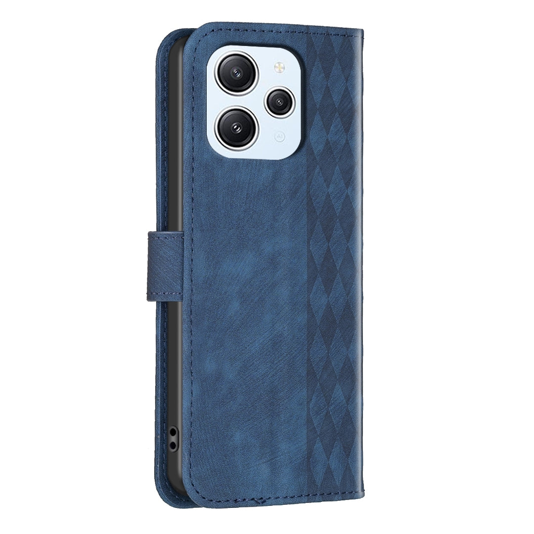 Xiaomi Redmi 12 4G Plaid Embossed Leather Phone Case – Premium Wallet Kickstand & Shock Absorption for Durable Protection