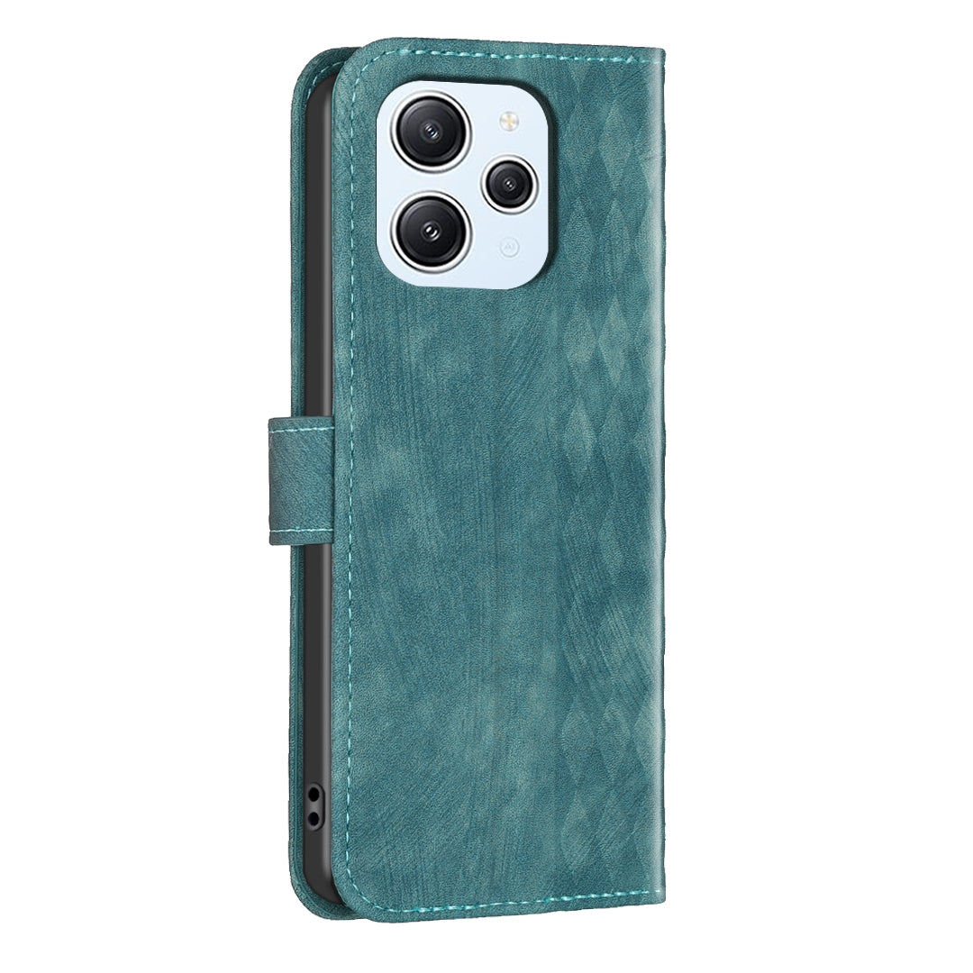 Xiaomi Redmi 12 4G Plaid Embossed Leather Phone Case – Premium Wallet Kickstand & Shock Absorption for Durable Protection