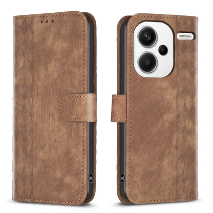 Xiaomi Redmi Note 13 Pro+ 5G Plaid Embossed Leather Phone Case – Premium Wallet Kickstand & Shock Absorption for Durable Protection