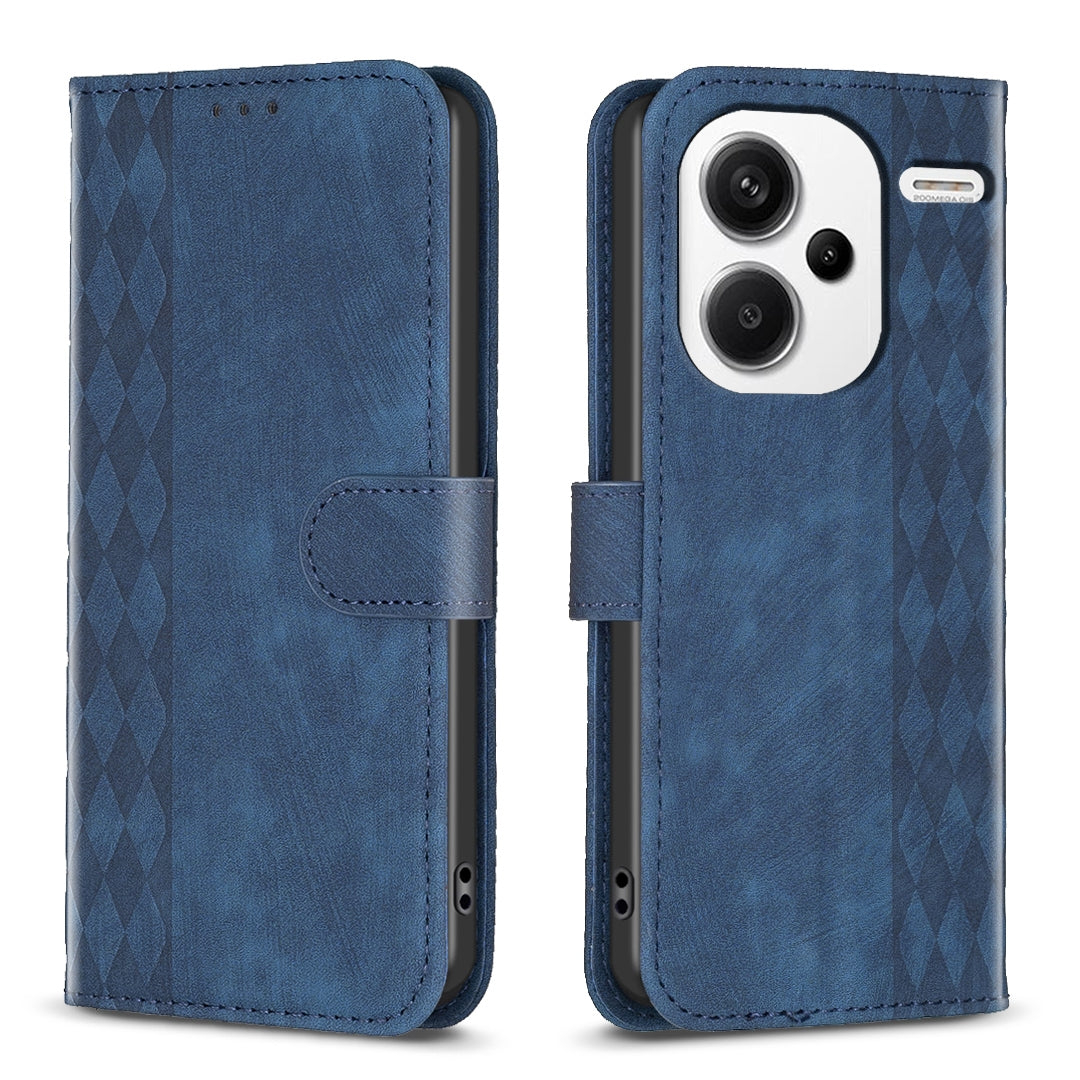 Xiaomi Redmi Note 13 Pro+ 5G Plaid Embossed Leather Phone Case – Premium Wallet Kickstand & Shock Absorption for Durable Protection