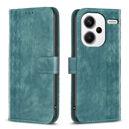 Xiaomi Redmi Note 13 Pro+ 5G Plaid Embossed Leather Phone Case – Premium Wallet Kickstand & Shock Absorption for Durable Protection