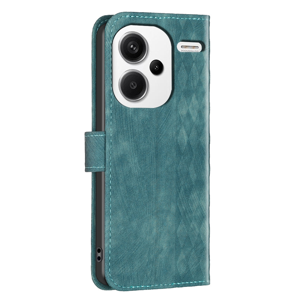 Xiaomi Redmi Note 13 Pro+ 5G Plaid Embossed Leather Phone Case – Premium Wallet Kickstand & Shock Absorption for Durable Protection