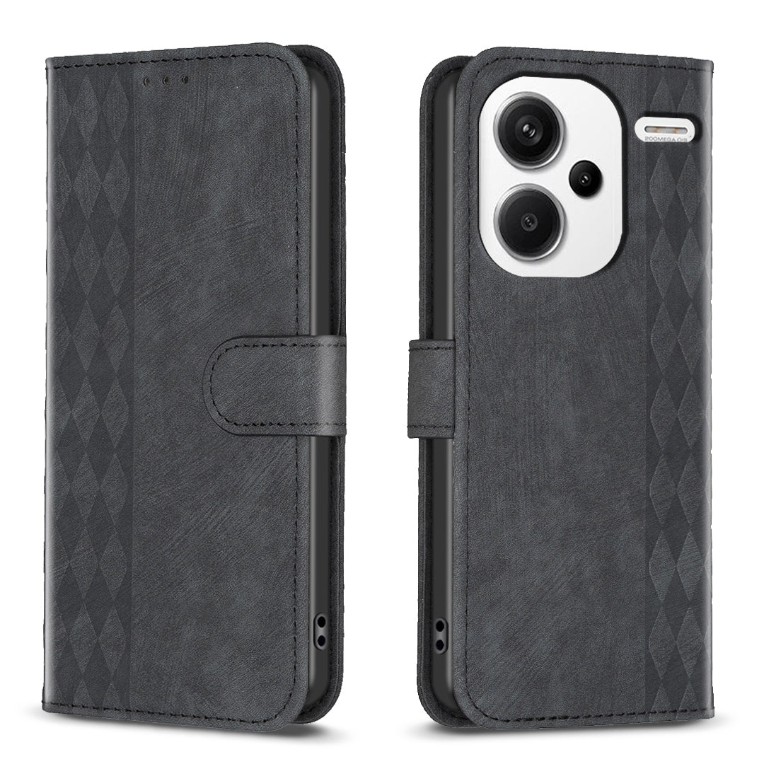 Xiaomi Redmi Note 13 Pro+ 5G Plaid Embossed Leather Phone Case – Premium Wallet Kickstand & Shock Absorption for Durable Protection