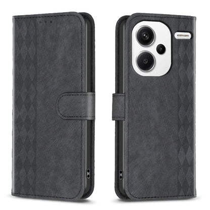 Xiaomi Redmi Note 13 Pro+ 5G Plaid Embossed Leather Phone Case – Premium Wallet Kickstand & Shock Absorption for Durable Protection