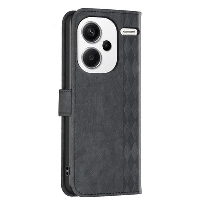 Xiaomi Redmi Note 13 Pro+ 5G Plaid Embossed Leather Phone Case – Premium Wallet Kickstand & Shock Absorption for Durable Protection