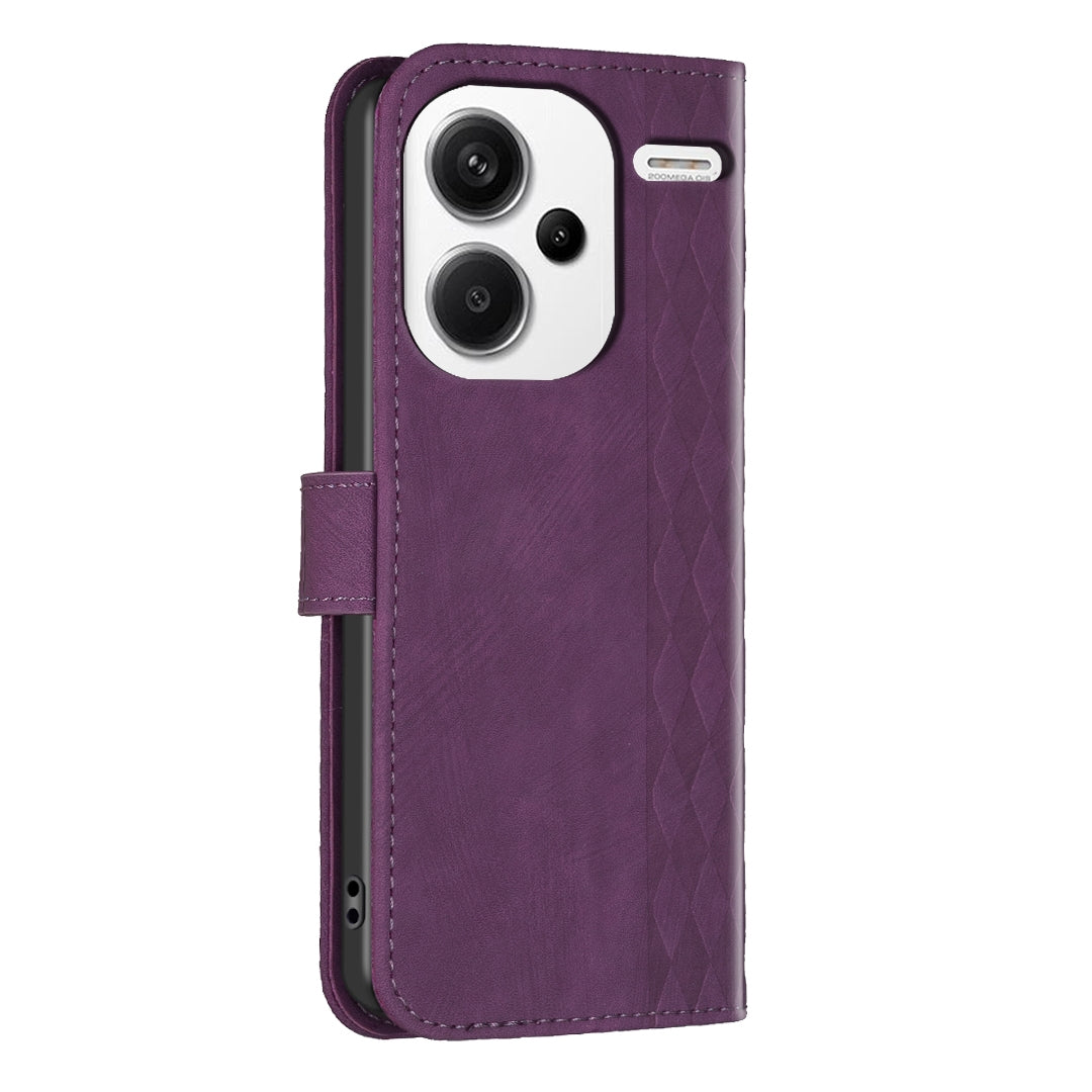 Xiaomi Redmi Note 13 Pro+ 5G Plaid Embossed Leather Phone Case – Premium Wallet Kickstand & Shock Absorption for Durable Protection