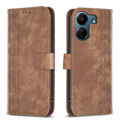 Xiaomi Redmi 13C Plaid Embossed Leather Phone Case – Premium Wallet Kickstand & Shock Absorption for Durable Protection