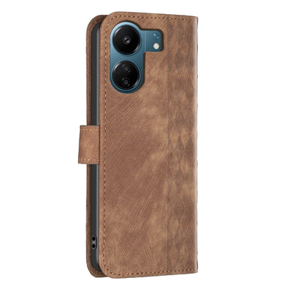 Xiaomi Redmi 13C Plaid Embossed Leather Phone Case – Premium Wallet Kickstand & Shock Absorption for Durable Protection