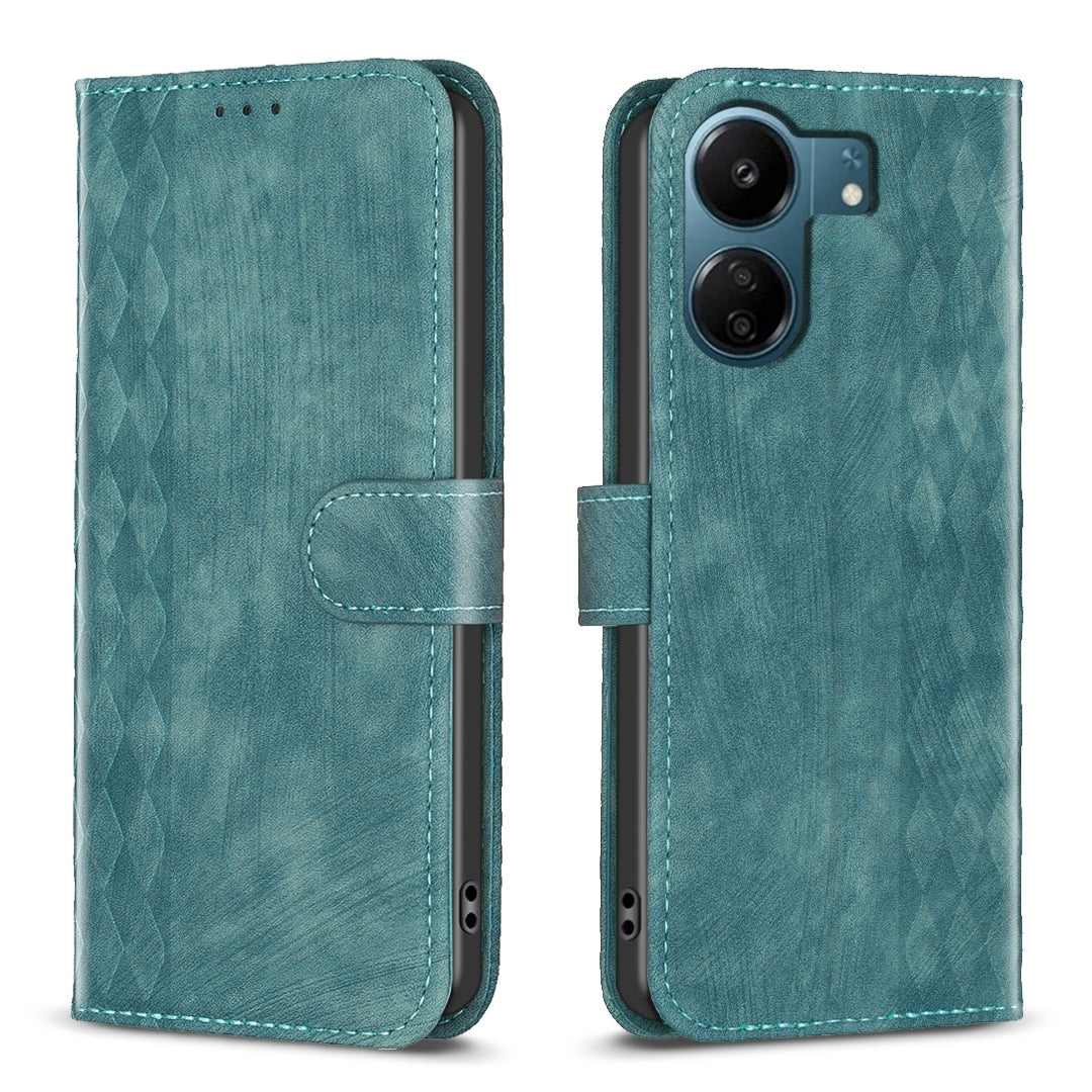 Xiaomi Redmi 13C Plaid Embossed Leather Phone Case – Premium Wallet Kickstand & Shock Absorption for Durable Protection