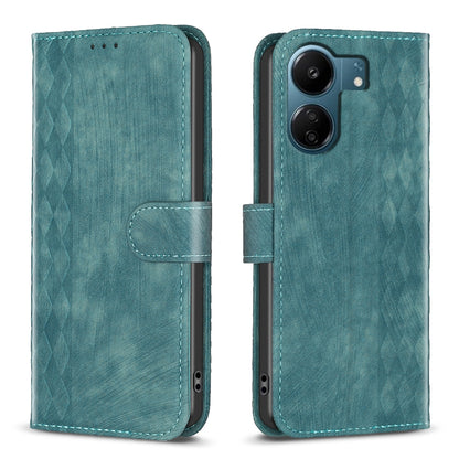Xiaomi Redmi 13C Plaid Embossed Leather Phone Case – Premium Wallet Kickstand & Shock Absorption for Durable Protection