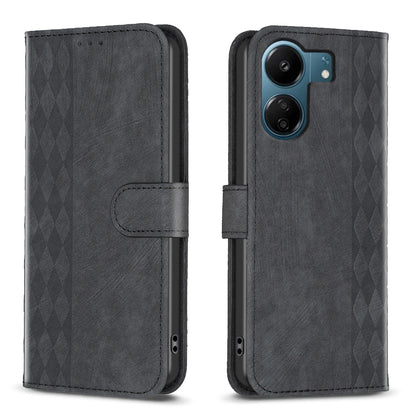 Xiaomi Redmi 13C Plaid Embossed Leather Phone Case – Premium Wallet Kickstand & Shock Absorption for Durable Protection