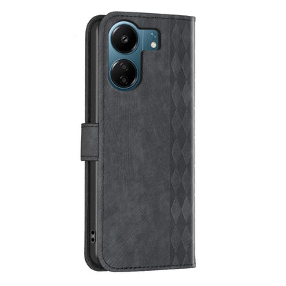 Xiaomi Redmi 13C Plaid Embossed Leather Phone Case – Premium Wallet Kickstand & Shock Absorption for Durable Protection