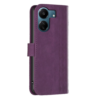 Xiaomi Redmi 13C Plaid Embossed Leather Phone Case – Premium Wallet Kickstand & Shock Absorption for Durable Protection