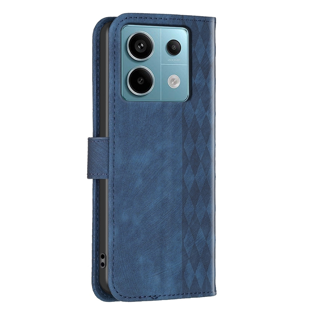 Xiaomi Poco M6 Pro 4G Plaid Embossed Leather Phone Case – Premium Wallet Kickstand & Shock Absorption for Durable Protection