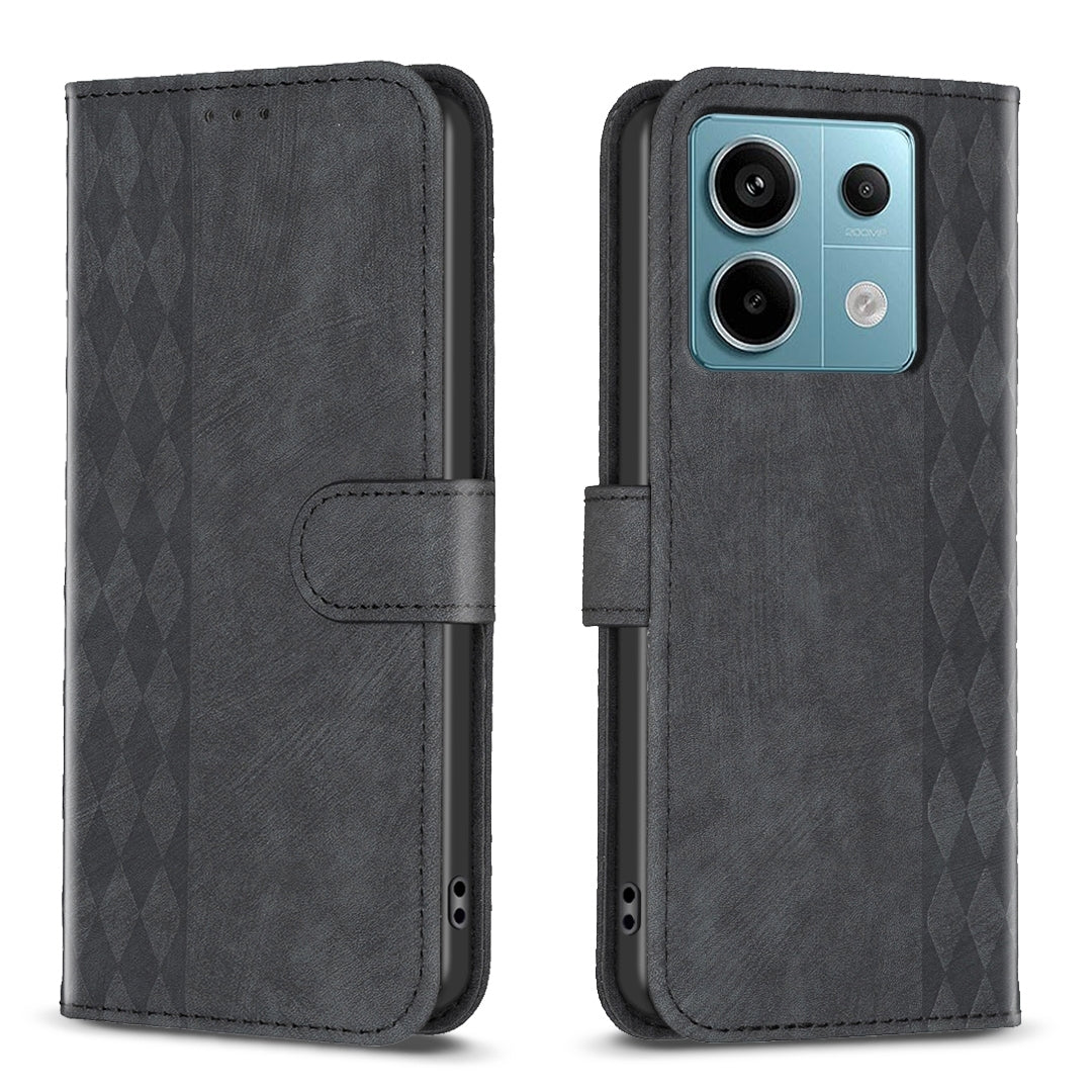 Xiaomi Poco M6 Pro 4G Plaid Embossed Leather Phone Case – Premium Wallet Kickstand & Shock Absorption for Durable Protection