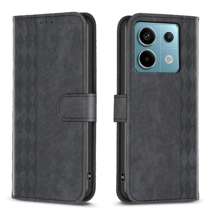 Xiaomi Poco M6 Pro 4G Plaid Embossed Leather Phone Case – Premium Wallet Kickstand & Shock Absorption for Durable Protection