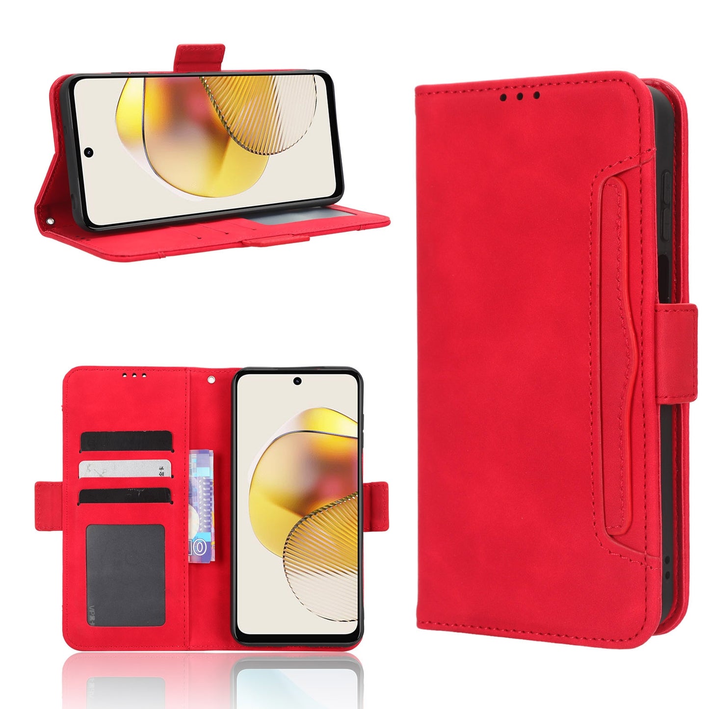 Motorola Moto G 5G 2023 Skin Feel PU Leather Wallet Phone Case with Card Slots, Cash Pocket, Magnetic Closure, Built-In Stand, Full Protection TPU Cover