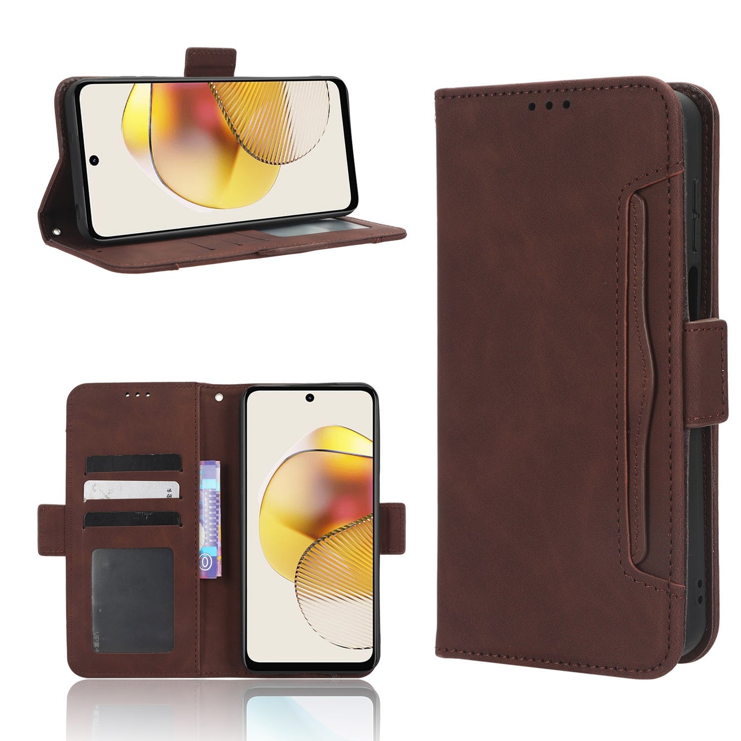 Motorola Moto G 5G 2023 Skin Feel PU Leather Wallet Phone Case with Card Slots, Cash Pocket, Magnetic Closure, Built-In Stand, Full Protection TPU Cover