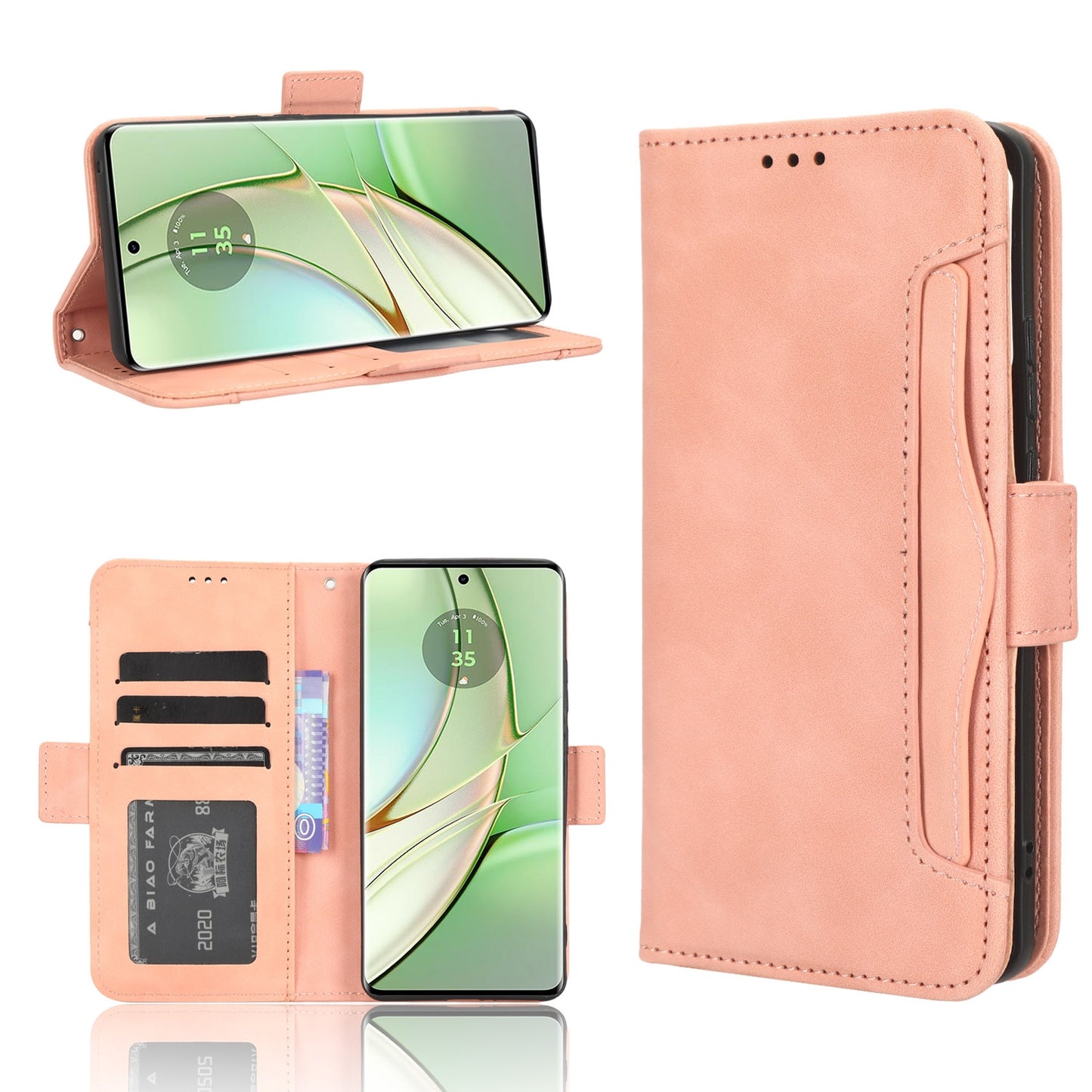 Motorola Edge 40 Skin Feel PU Leather Wallet Phone Case with Card Slots, Cash Pocket, Magnetic Closure, Built-In Stand, Full Protection TPU Cover