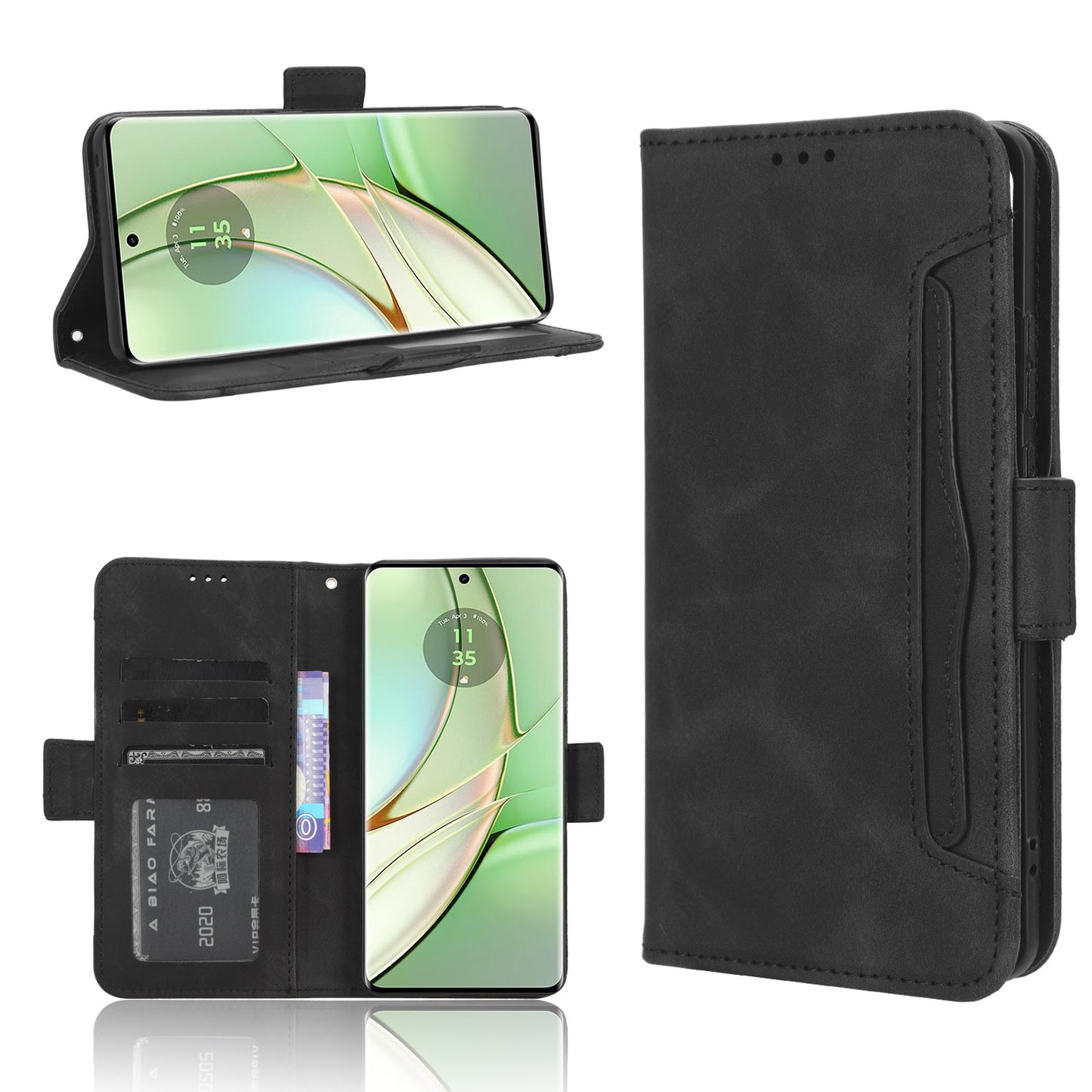 Motorola Edge 40 Skin Feel PU Leather Wallet Phone Case with Card Slots, Cash Pocket, Magnetic Closure, Built-In Stand, Full Protection TPU Cover