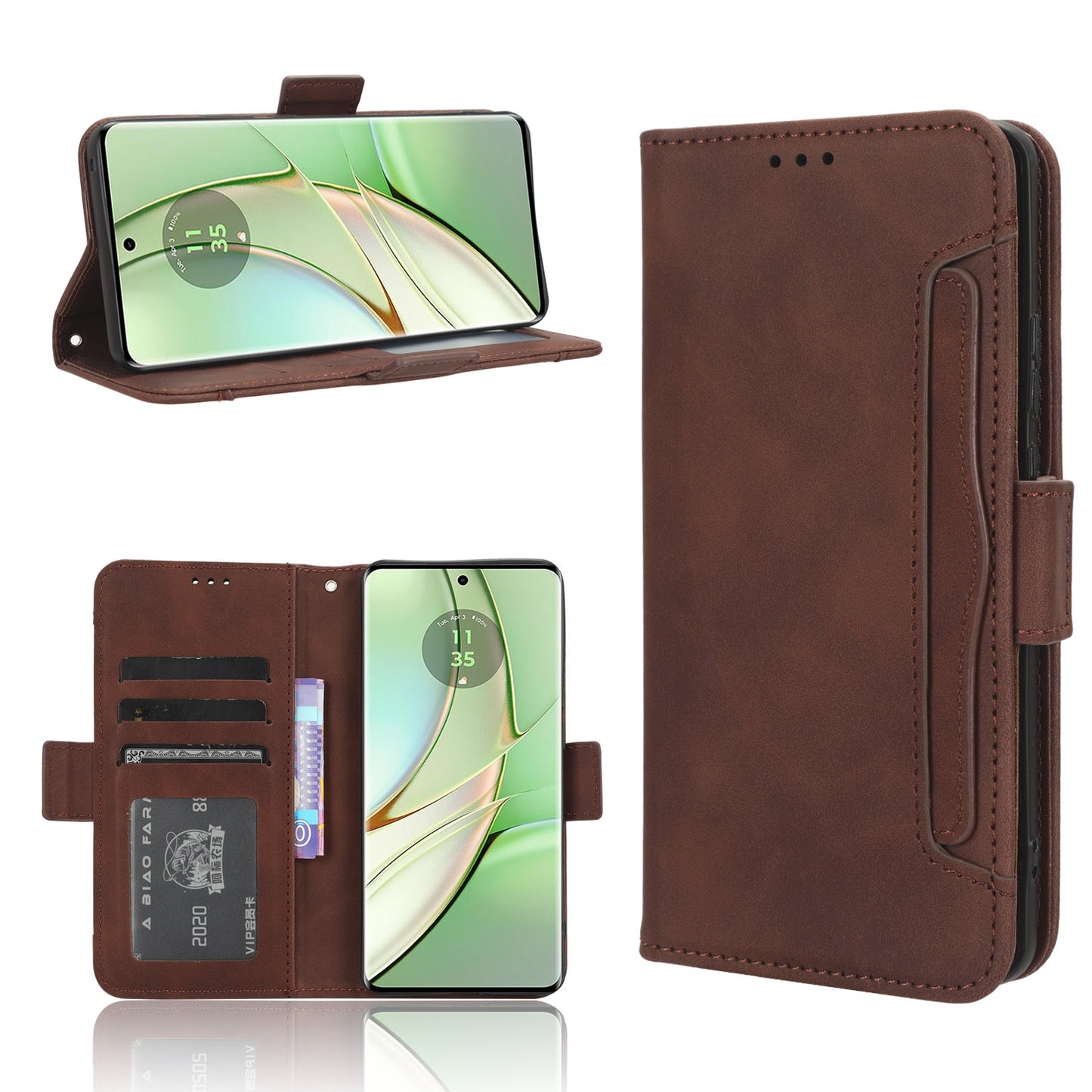 Motorola Edge 40 Skin Feel PU Leather Wallet Phone Case with Card Slots, Cash Pocket, Magnetic Closure, Built-In Stand, Full Protection TPU Cover