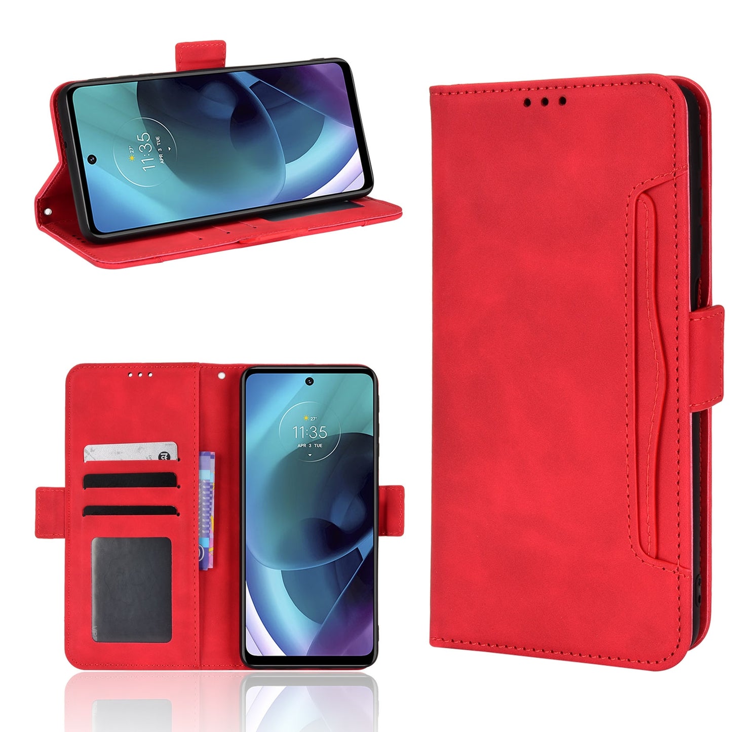 Motorola Moto G52J 5G Skin Feel PU Leather Wallet Phone Case with Card Slots, Cash Pocket, Magnetic Closure, Built-In Stand, Full Protection TPU Cover