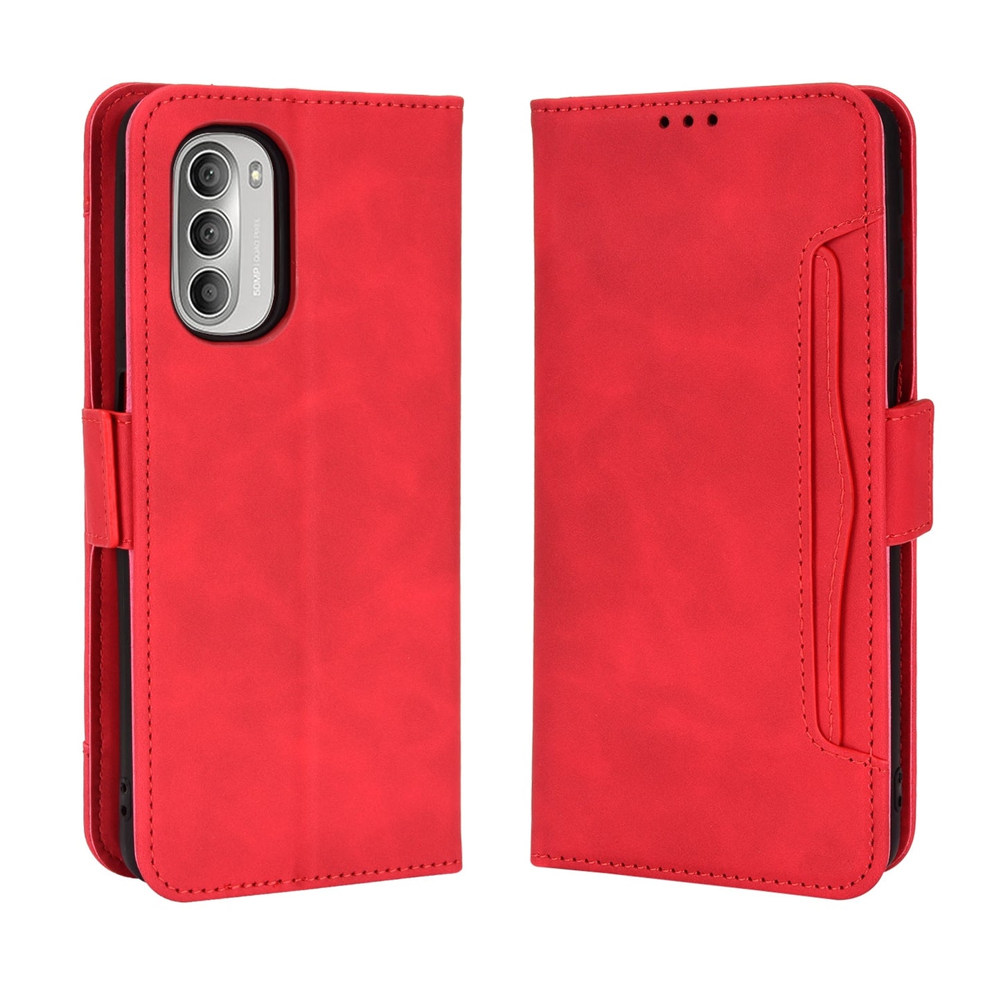 Motorola Moto G52J 5G Skin Feel PU Leather Wallet Phone Case with Card Slots, Cash Pocket, Magnetic Closure, Built-In Stand, Full Protection TPU Cover