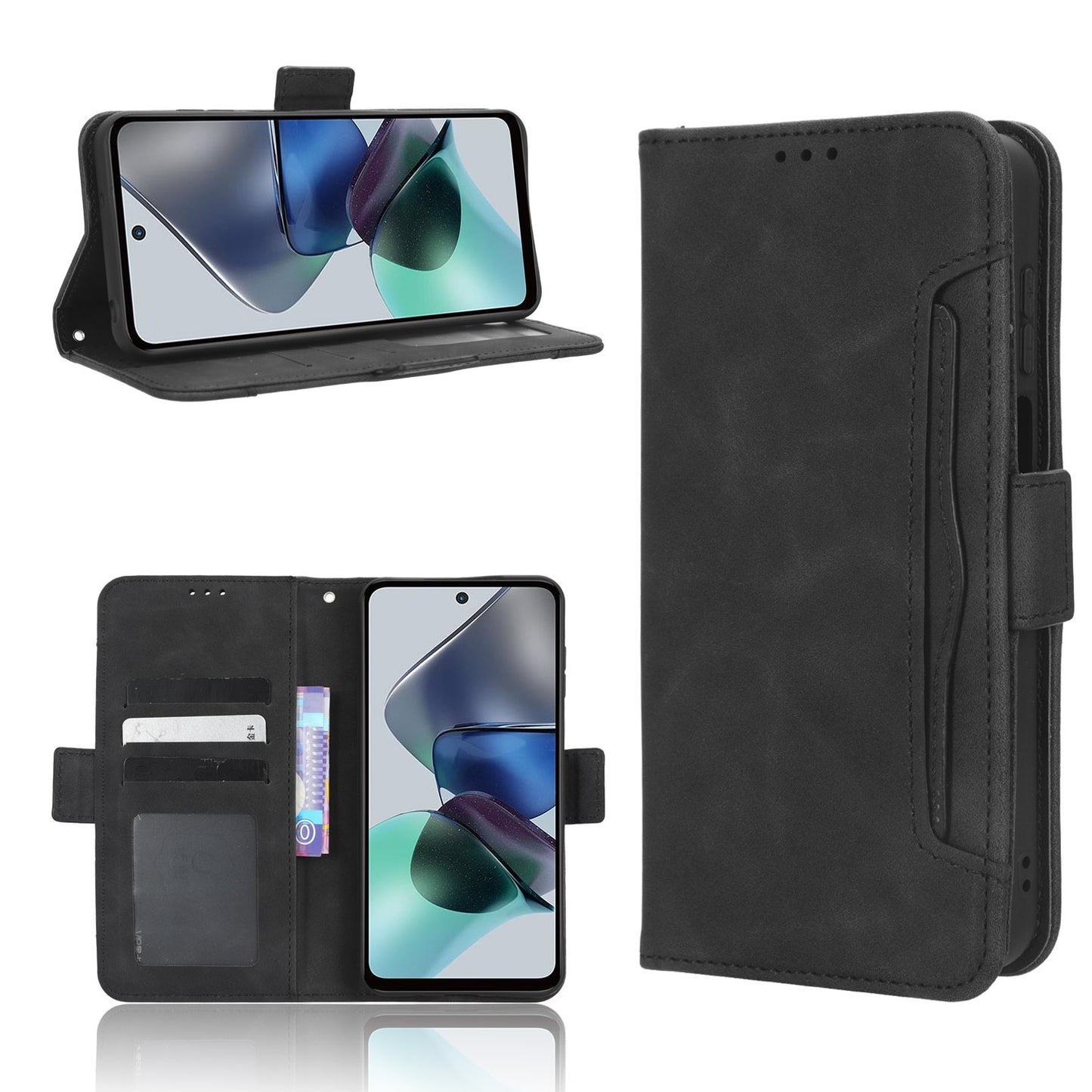 Motorola Moto G13 Skin Feel PU Leather Wallet Phone Case with Card Slots, Cash Pocket, Magnetic Closure, Built-In Stand, Full Protection TPU Cover