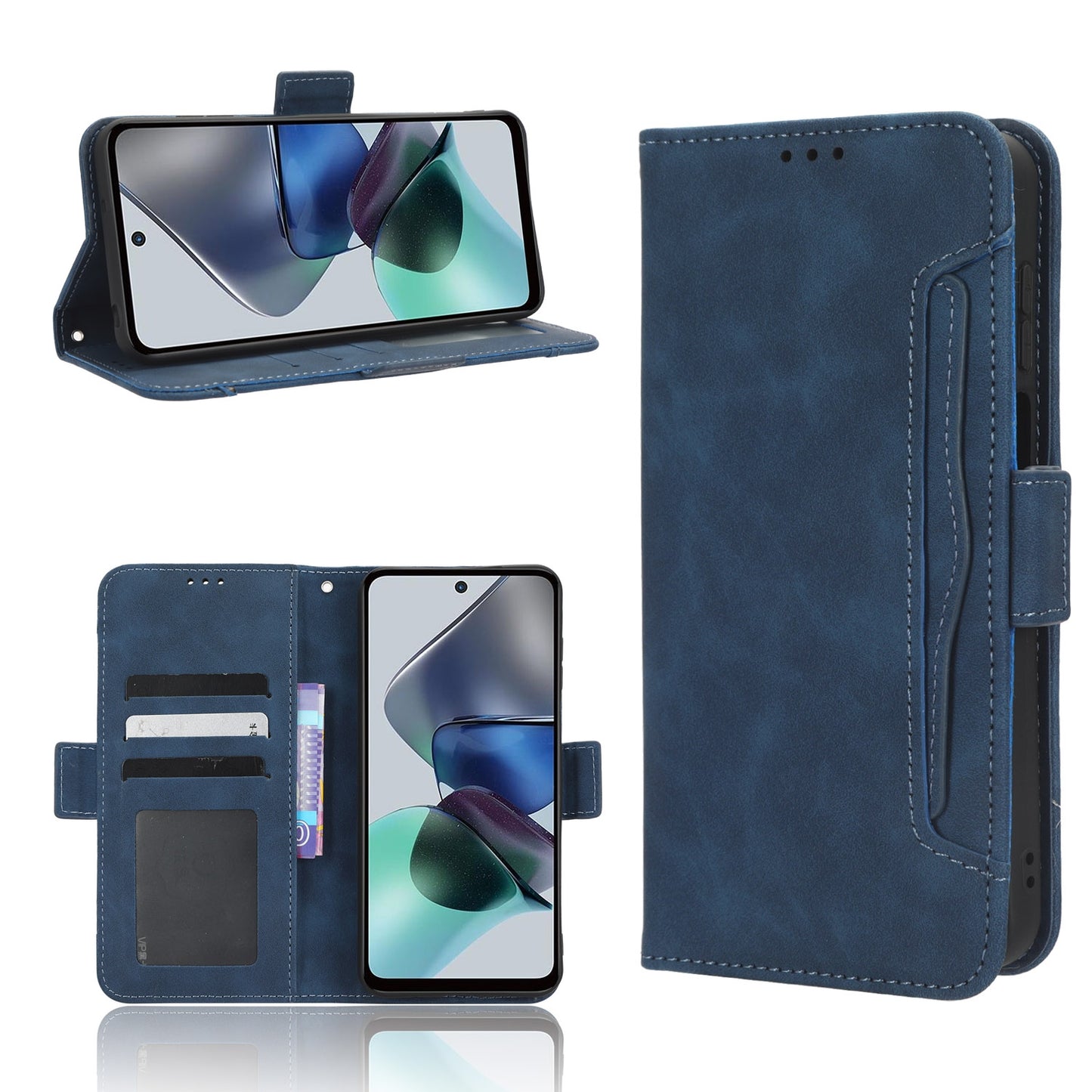 Motorola Moto G53 Skin Feel PU Leather Wallet Phone Case with Card Slots, Cash Pocket, Magnetic Closure, Built-In Stand, Full Protection TPU Cover
