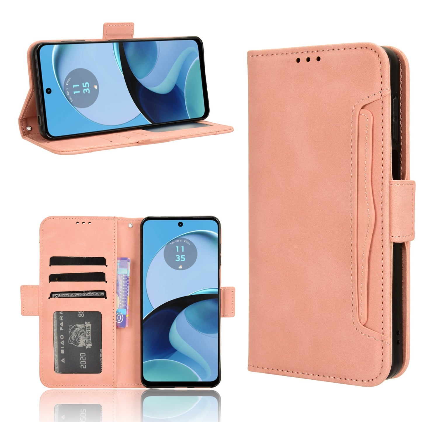 Motorola Moto G14 4G Skin Feel PU Leather Wallet Phone Case with Card Slots, Cash Pocket, Magnetic Closure, Built-In Stand, Full Protection TPU Cover
