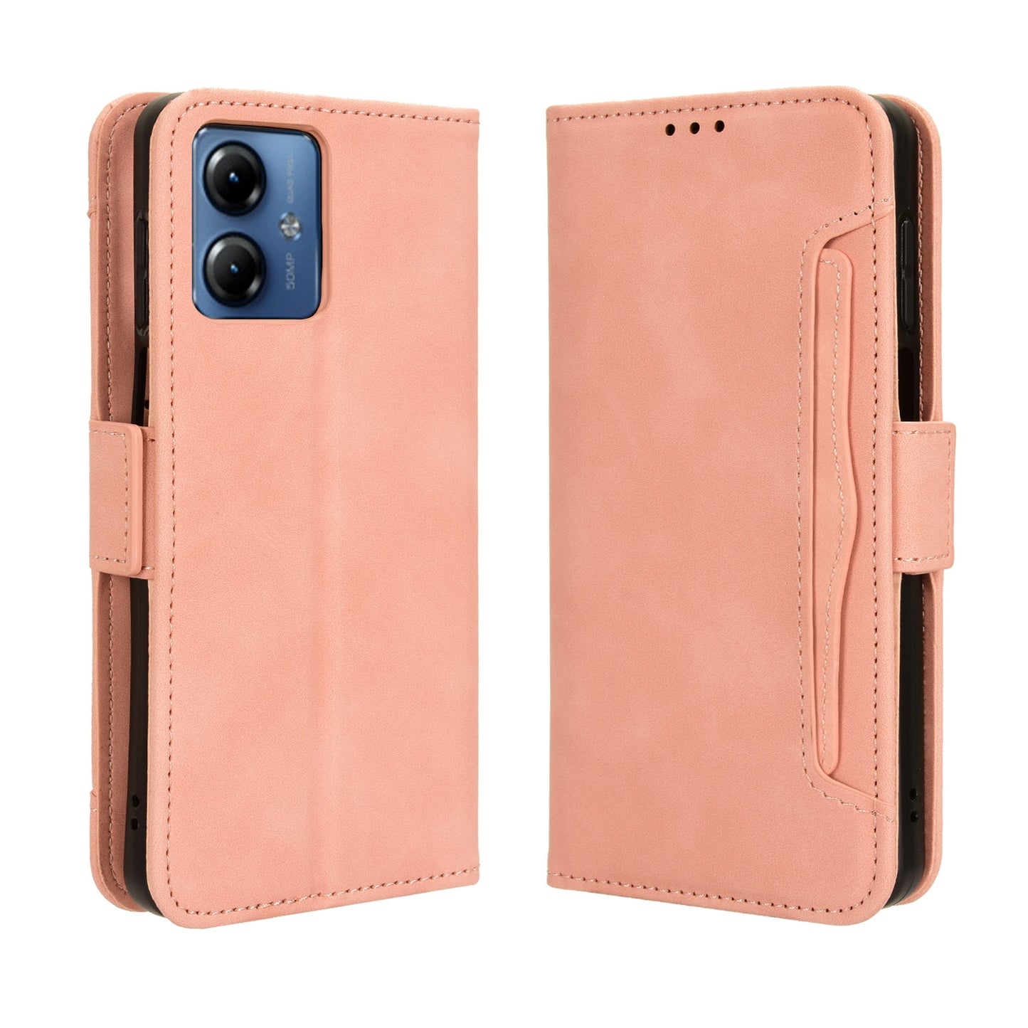 Motorola Moto G14 4G Skin Feel PU Leather Wallet Phone Case with Card Slots, Cash Pocket, Magnetic Closure, Built-In Stand, Full Protection TPU Cover