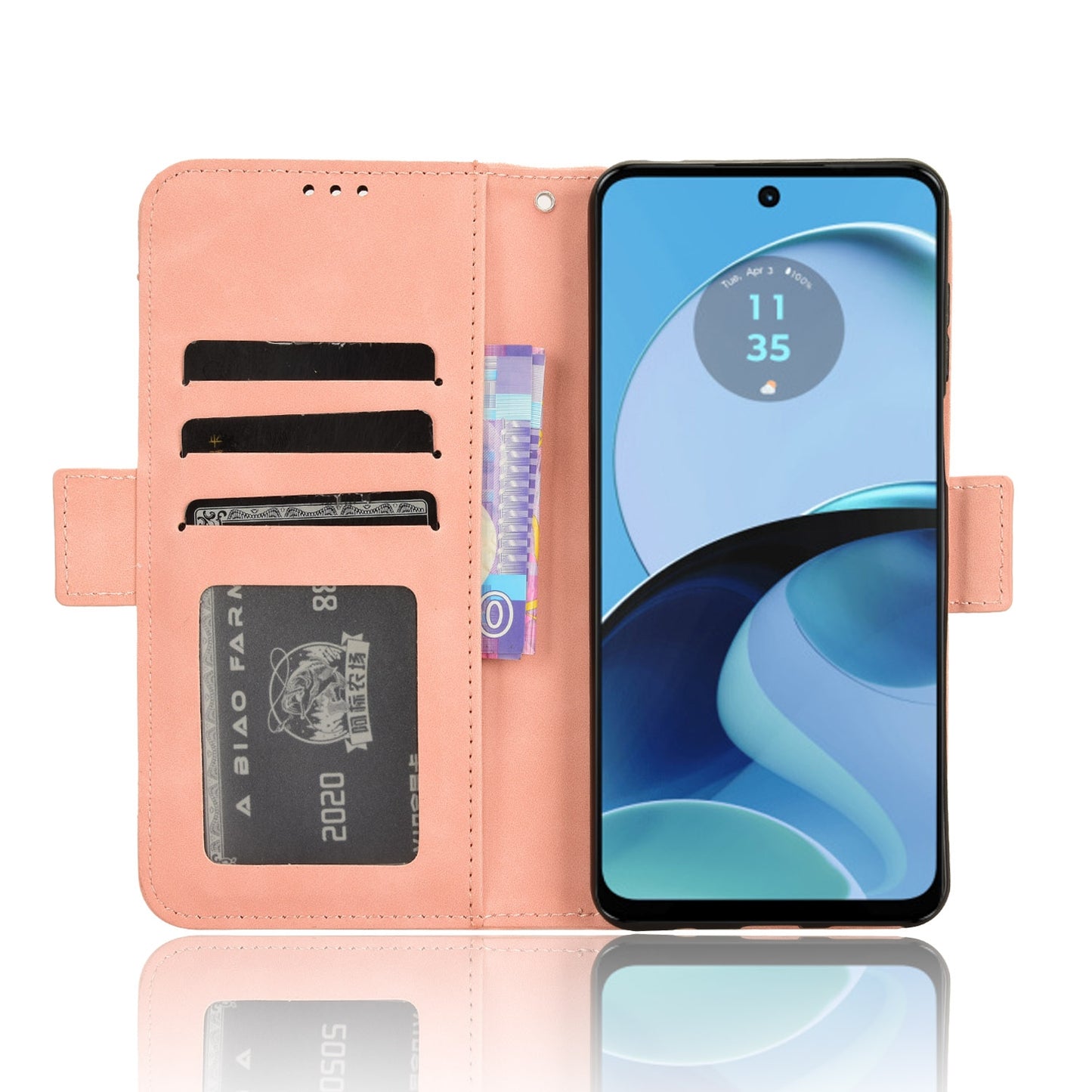 Motorola Moto G14 4G Skin Feel PU Leather Wallet Phone Case with Card Slots, Cash Pocket, Magnetic Closure, Built-In Stand, Full Protection TPU Cover