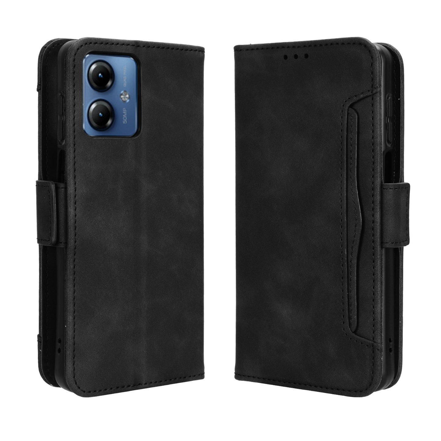 Motorola Moto G14 4G Skin Feel PU Leather Wallet Phone Case with Card Slots, Cash Pocket, Magnetic Closure, Built-In Stand, Full Protection TPU Cover