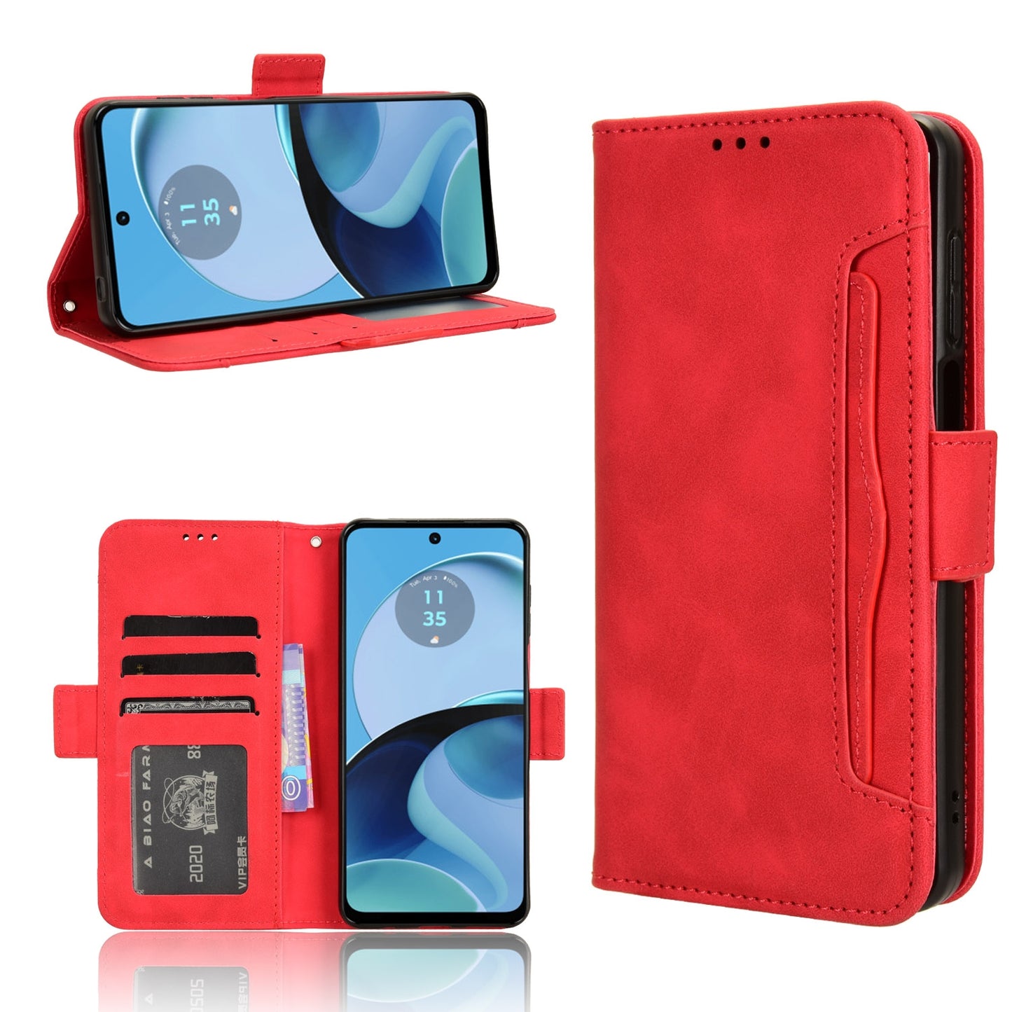 Motorola Moto G14 4G Skin Feel PU Leather Wallet Phone Case with Card Slots, Cash Pocket, Magnetic Closure, Built-In Stand, Full Protection TPU Cover