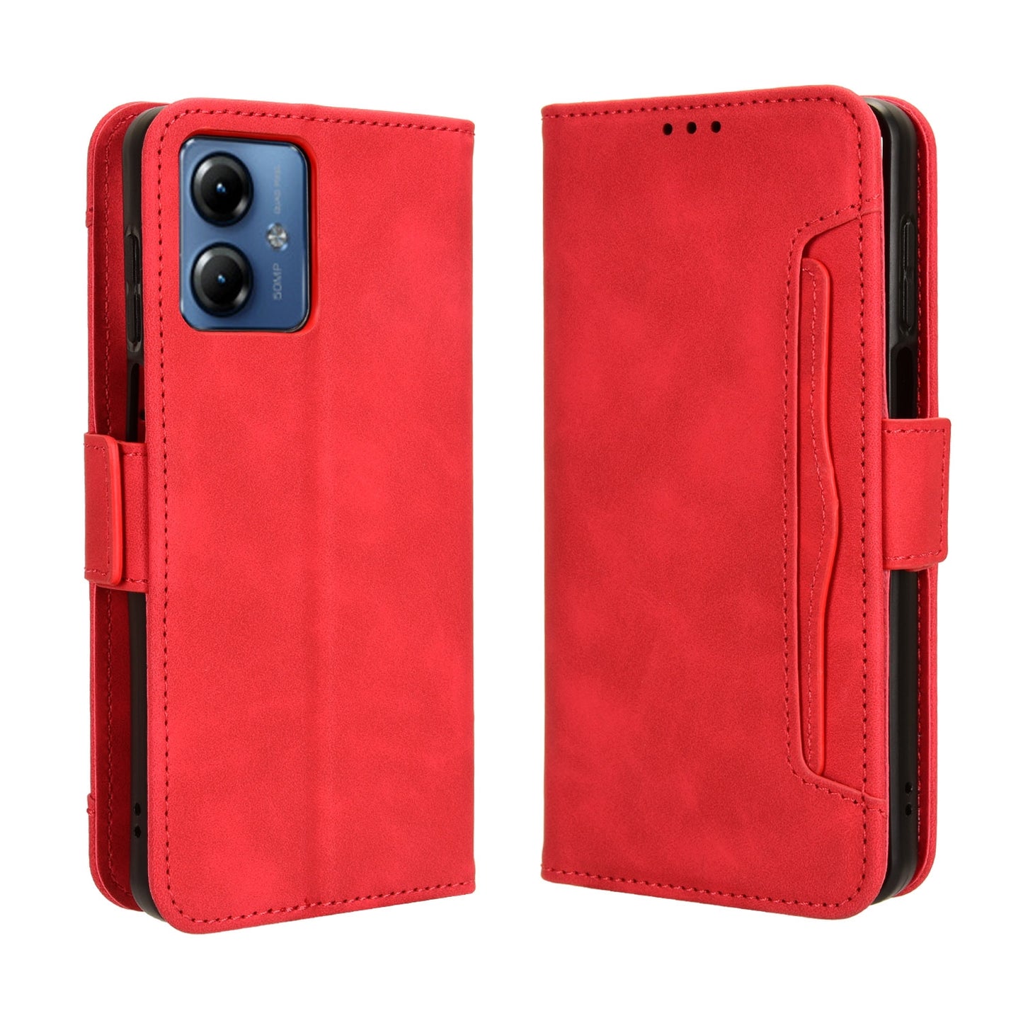 Motorola Moto G14 4G Skin Feel PU Leather Wallet Phone Case with Card Slots, Cash Pocket, Magnetic Closure, Built-In Stand, Full Protection TPU Cover