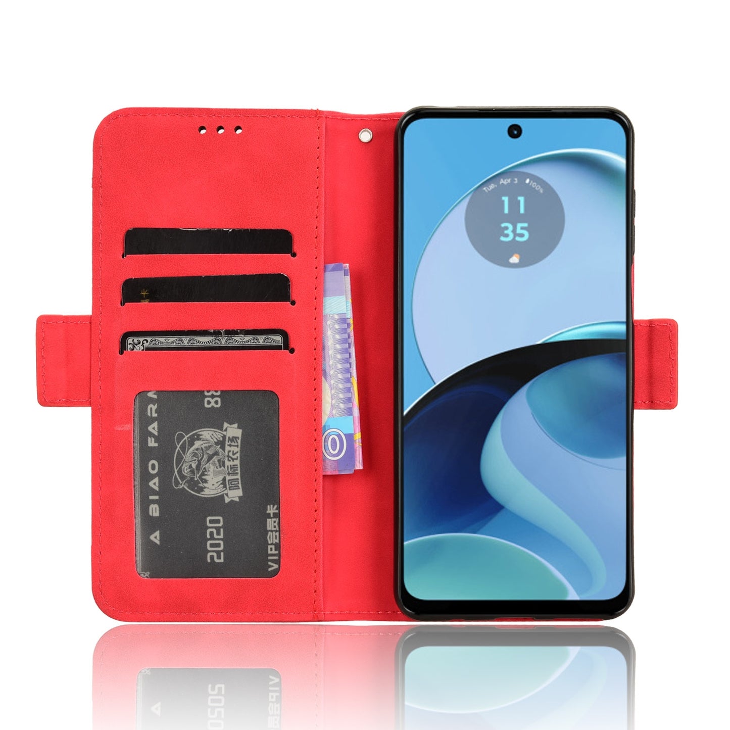 Motorola Moto G14 4G Skin Feel PU Leather Wallet Phone Case with Card Slots, Cash Pocket, Magnetic Closure, Built-In Stand, Full Protection TPU Cover