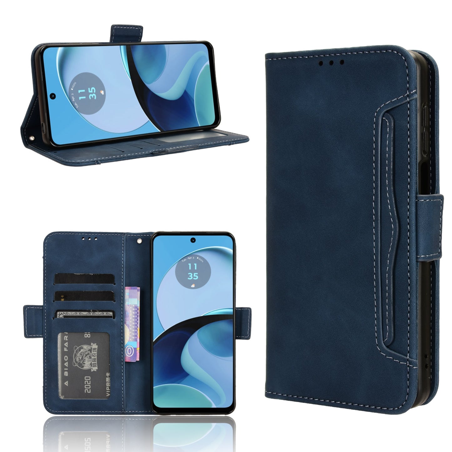 Motorola Moto G14 4G Skin Feel PU Leather Wallet Phone Case with Card Slots, Cash Pocket, Magnetic Closure, Built-In Stand, Full Protection TPU Cover