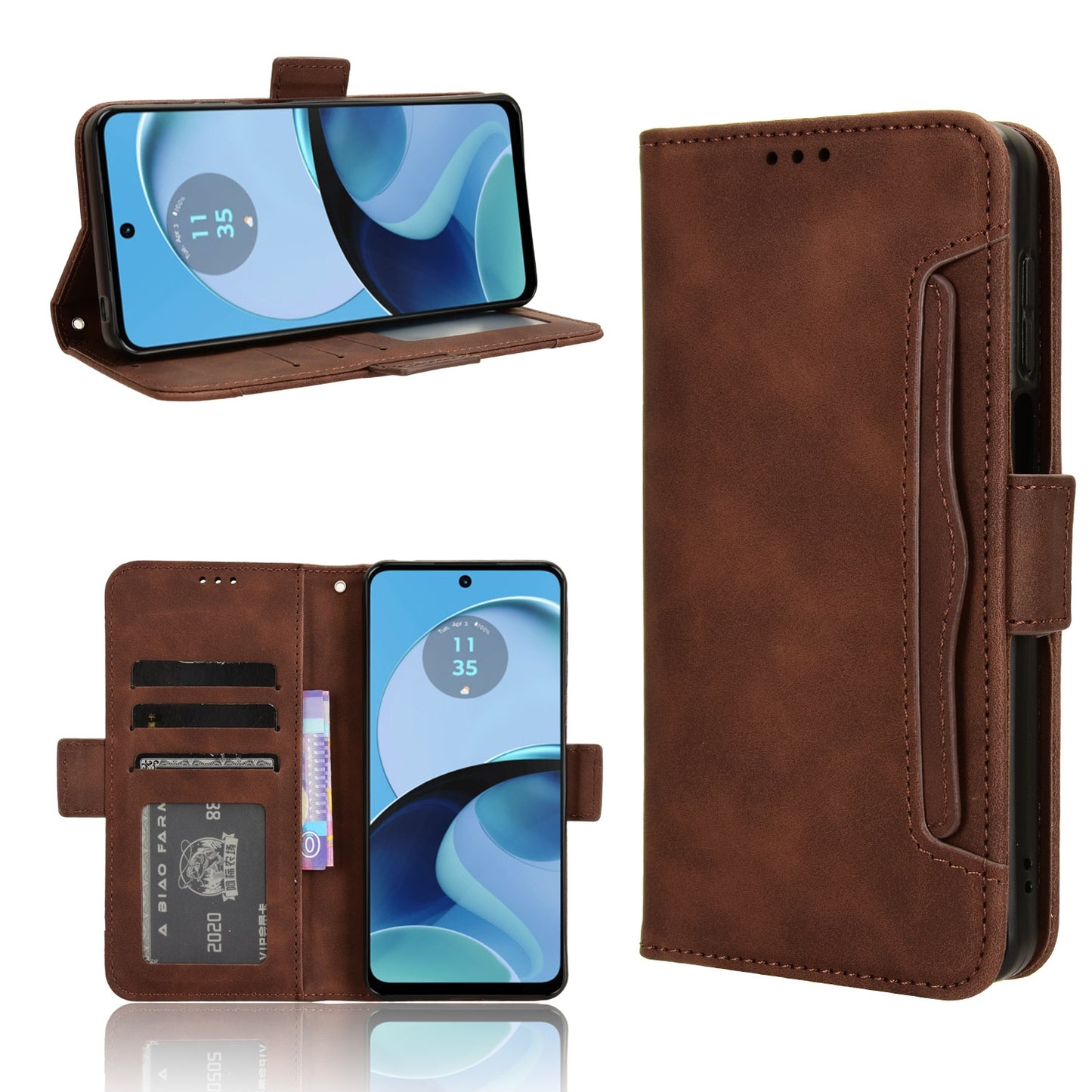 Motorola Moto G14 4G Skin Feel PU Leather Wallet Phone Case with Card Slots, Cash Pocket, Magnetic Closure, Built-In Stand, Full Protection TPU Cover