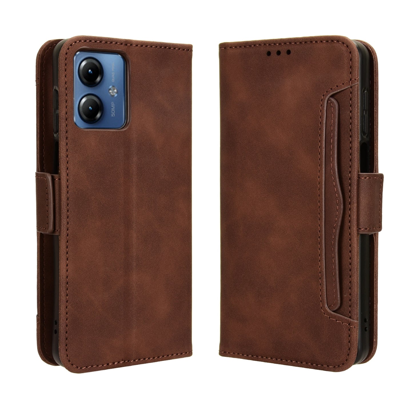 Motorola Moto G14 4G Skin Feel PU Leather Wallet Phone Case with Card Slots, Cash Pocket, Magnetic Closure, Built-In Stand, Full Protection TPU Cover