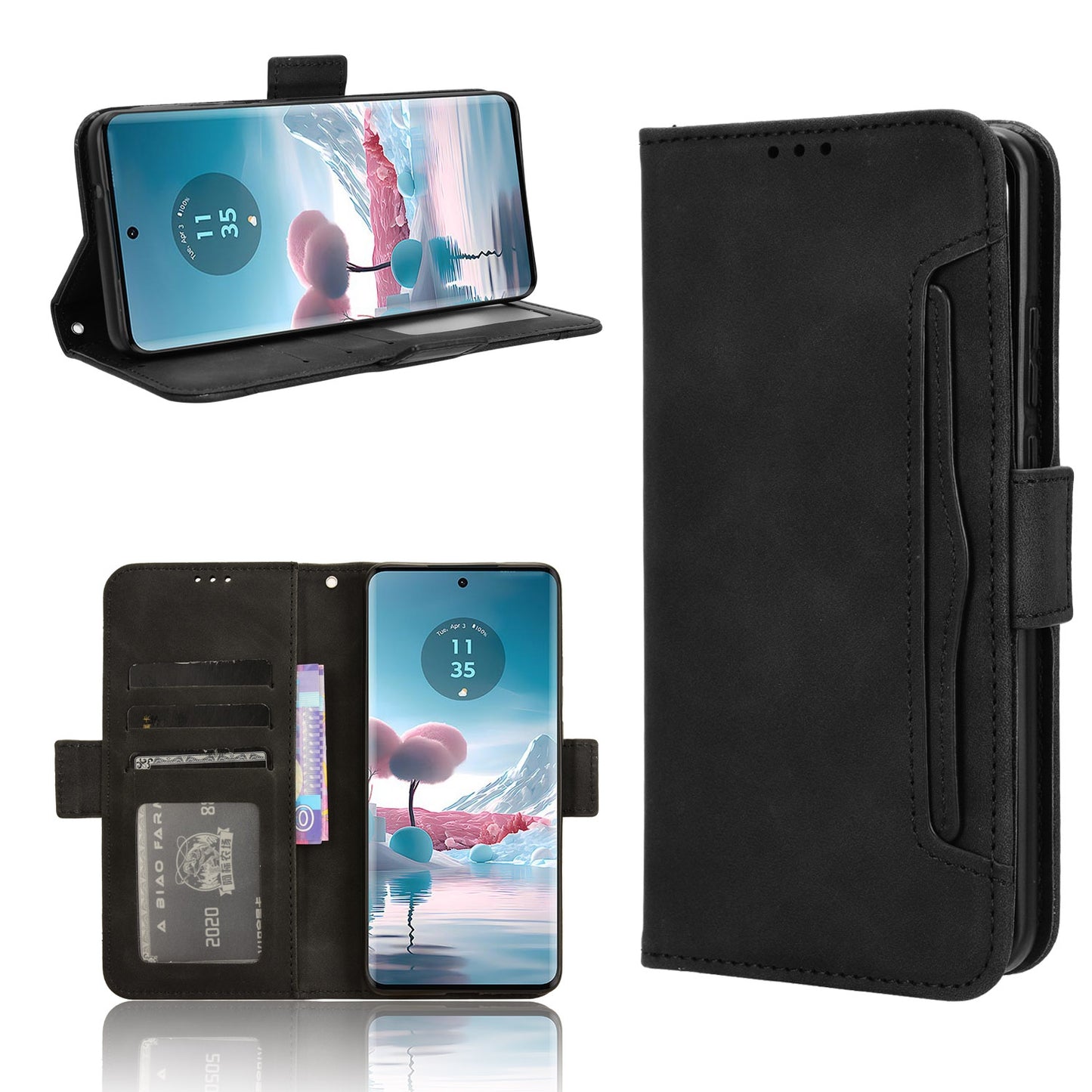 Motorola Edge 40 Neo 5G Skin Feel PU Leather Wallet Phone Case with Card Slots, Cash Pocket, Magnetic Closure, Built-In Stand, Full Protection TPU Cover