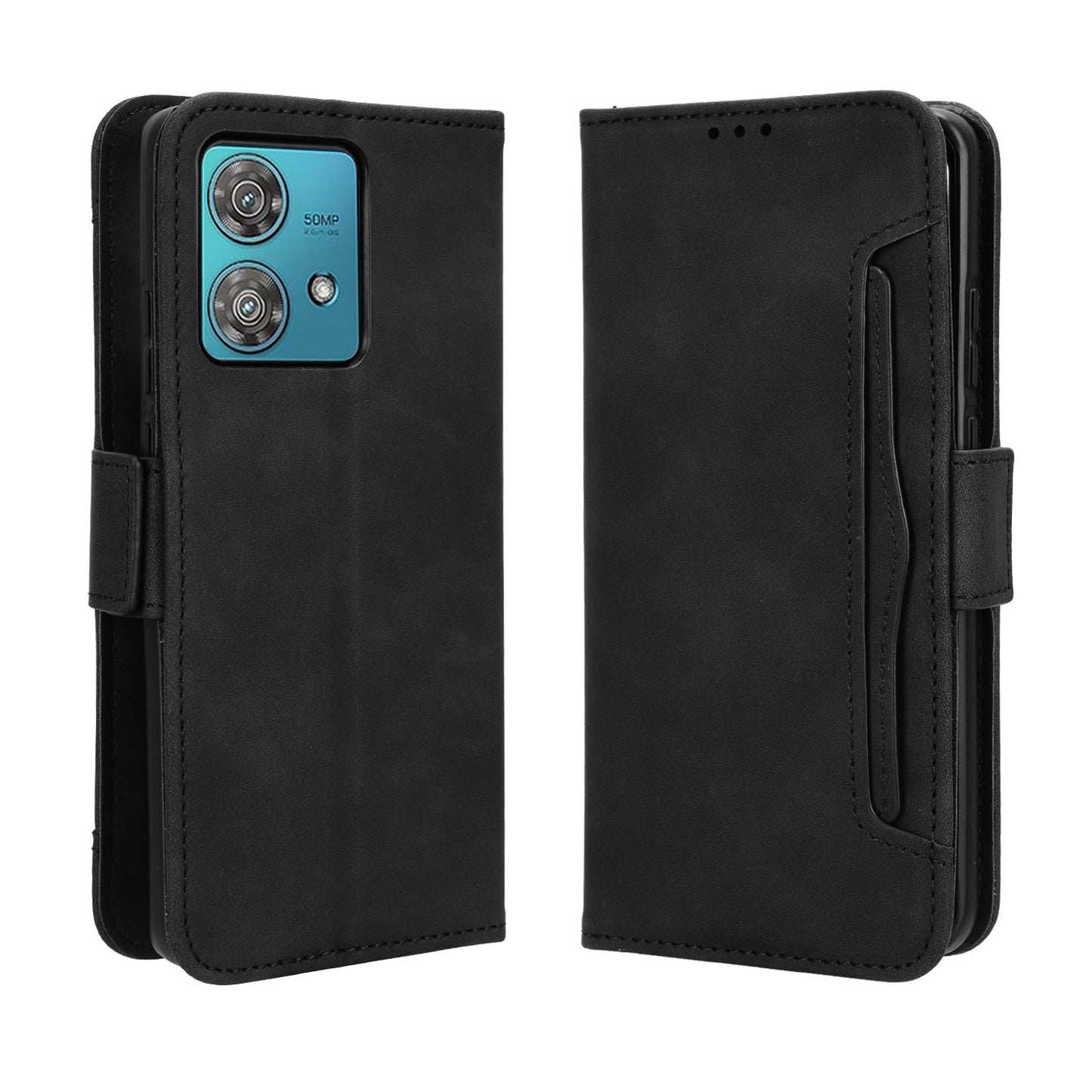 Motorola Edge 40 Neo 5G Skin Feel PU Leather Wallet Phone Case with Card Slots, Cash Pocket, Magnetic Closure, Built-In Stand, Full Protection TPU Cover