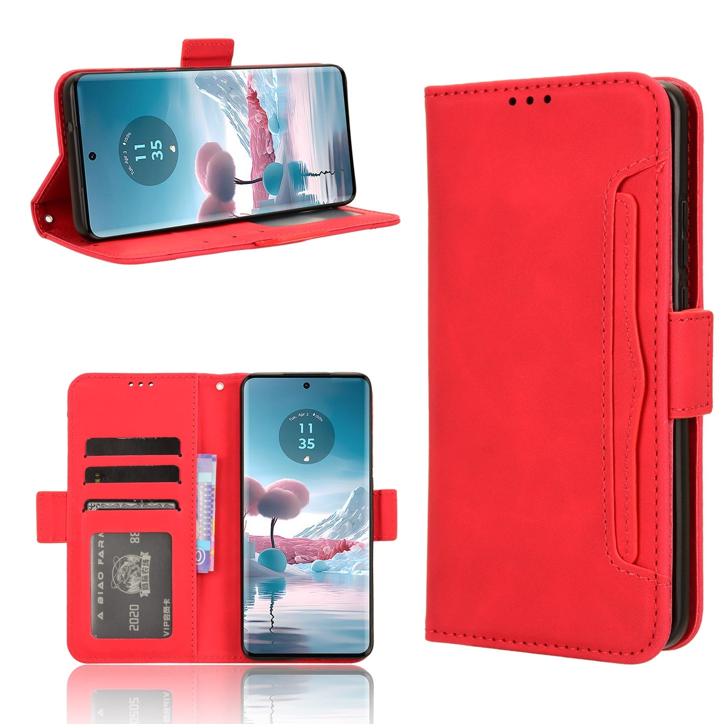 Motorola Edge 40 Neo 5G Skin Feel PU Leather Wallet Phone Case with Card Slots, Cash Pocket, Magnetic Closure, Built-In Stand, Full Protection TPU Cover