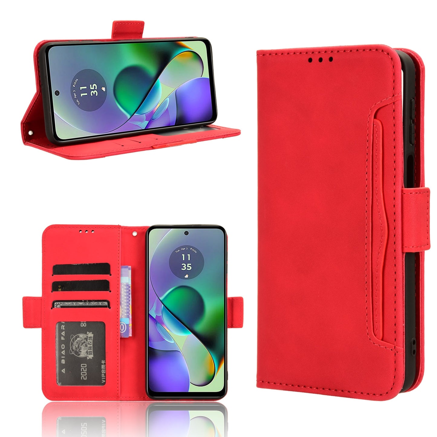 Motorola Moto G54 5G Skin Feel PU Leather Wallet Phone Case with Card Slots, Cash Pocket, Magnetic Closure, Built-In Stand, Full Protection TPU Cover